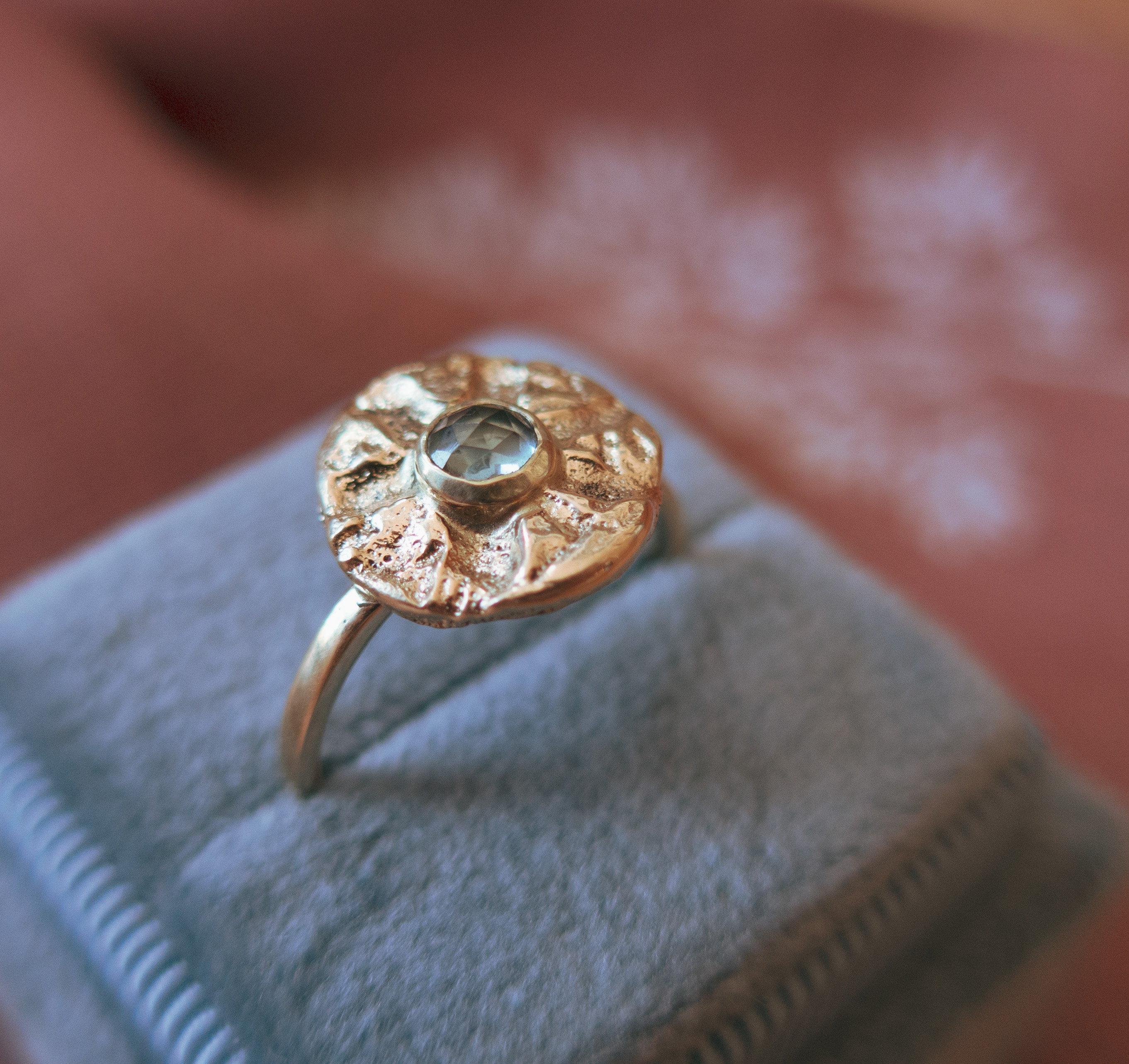 Penny Mist RoseCut Rustic Diamond Engraved One of a Kind Band Ring